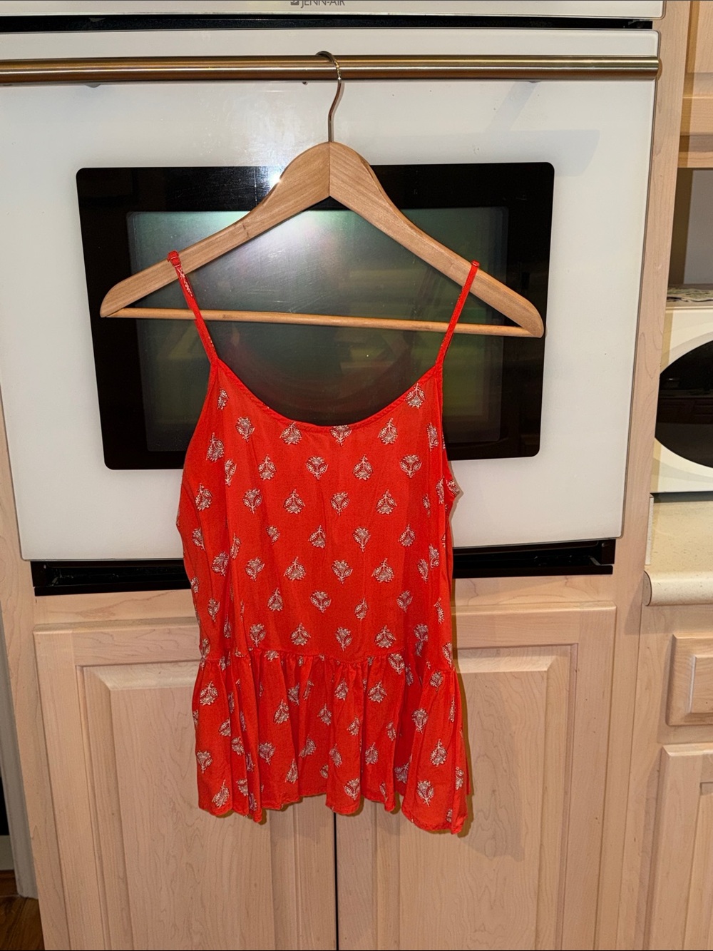 Old Navy Bright Red Metallic-Print Spaghetti Strap Peplum Cami